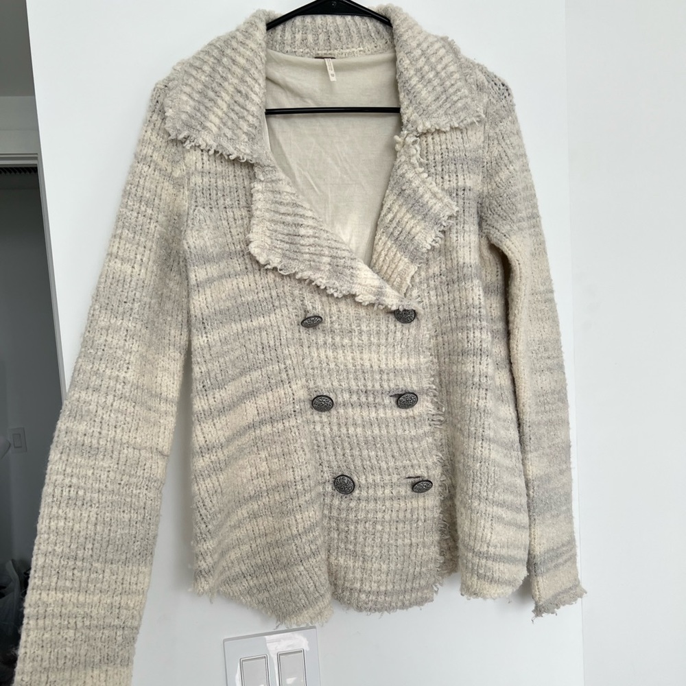 Free People Large Cotton 3 Button Cardigan Ivory Super Soft